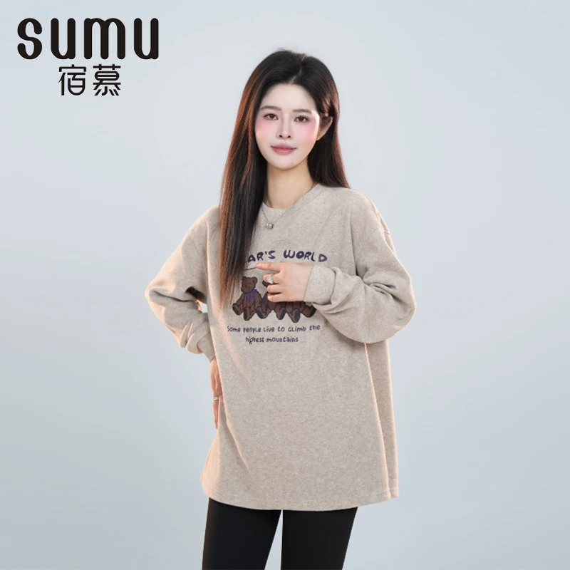宿慕SUMU女款小熊印花加厚卫衣12-11冬季2024新款时尚卫衣B19067