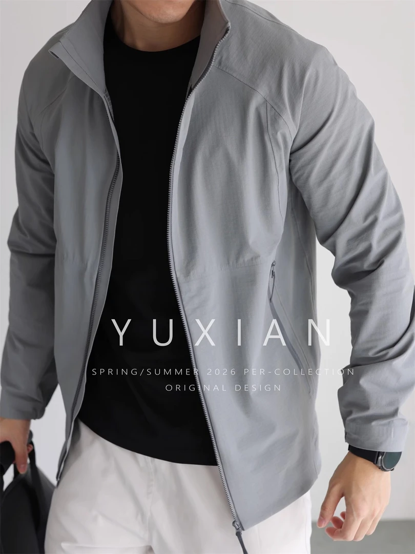 YUXIAN轻量化“零”束缚压胶立领防风防泼水软壳冲锋衣外套夹克男