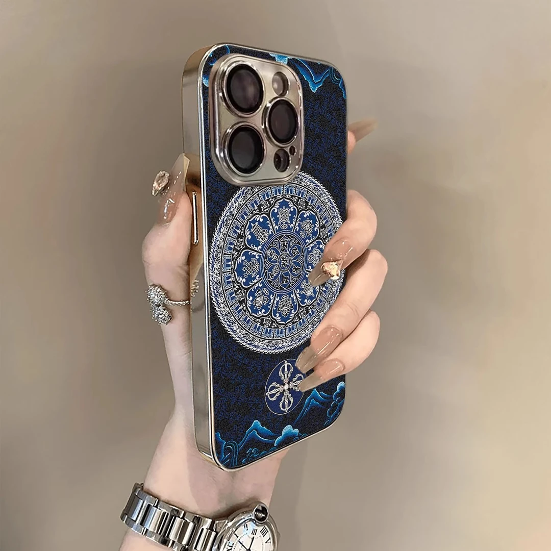 蓝白咒轮适用苹果16Promax手机壳16新款15防摔电镀小众国风高级感