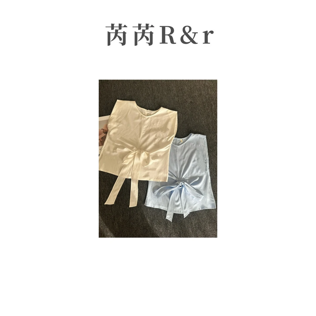 芮芮Rr - “翩翩起舞”韩版亚麻绑带时尚精致夏日清新无袖上衣