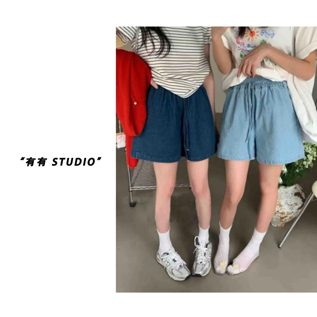 「牛仔也很忙」夏季韩系百搭抽绳女士软牛仔短裤