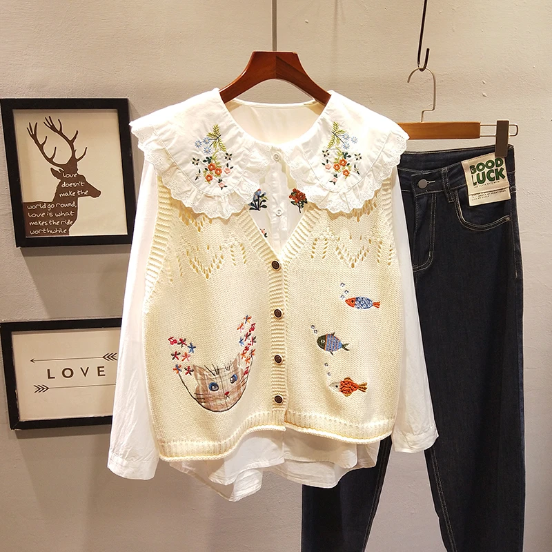 甜美森系针织马甲女宽松百搭早春减龄棉线毛衣坎肩小个子背心开衫