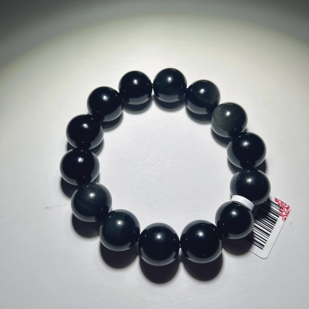 J0143 天然黑曜石彩耀石手串渐变珠珠