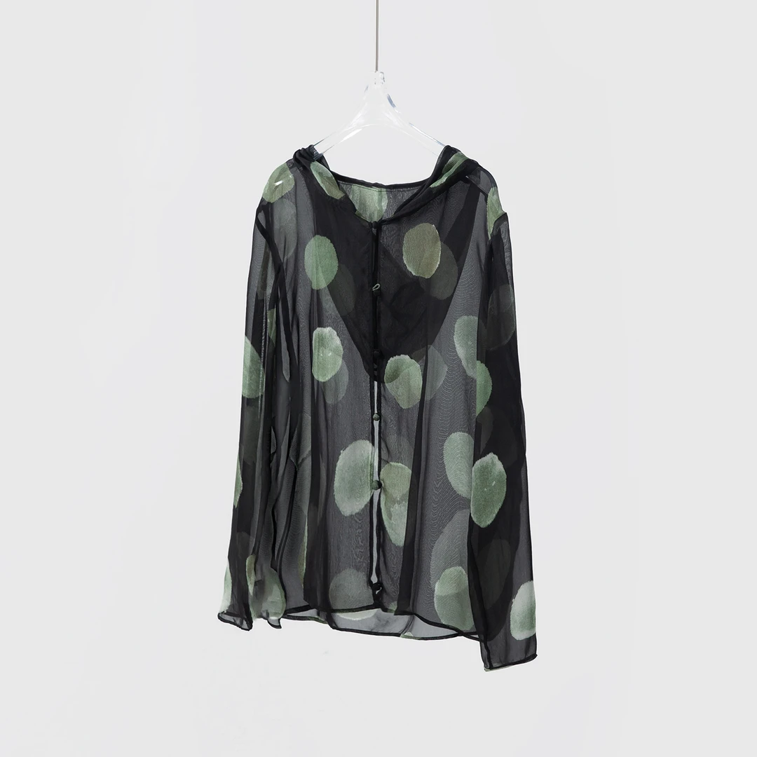 真丝长袖防晒衣罩衫女夏薄连帽开衫衬衫100%桑蚕丝可外穿WT1928