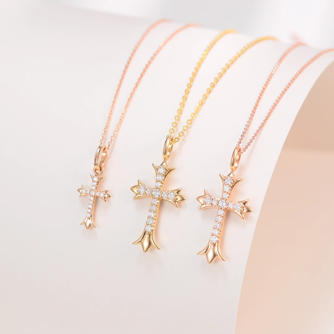 18K金天然钻石克罗心十字大号百搭气质时尚轻奢复古吊坠（不含链）