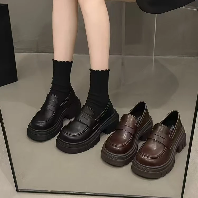 【新疆包邮】增高时尚2025新款厚底增高松糕乐福鞋单鞋001