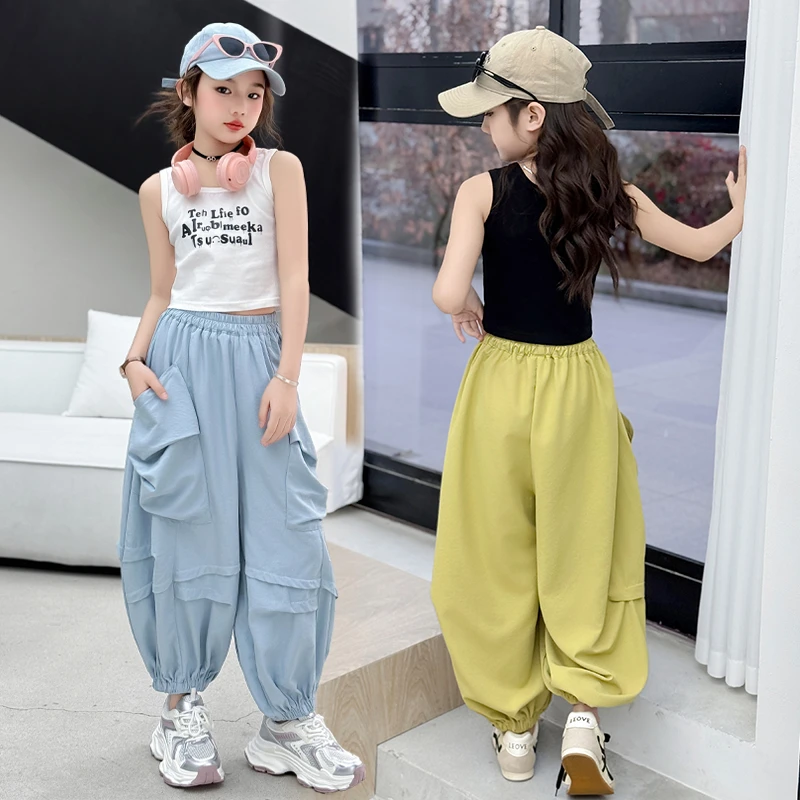 女童夏装工装裤套装儿童2025夏季新款背心中大童洋气炸街潮牌童装