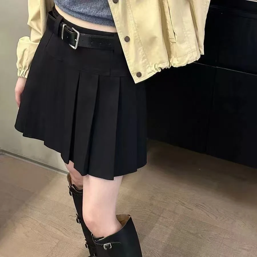 高腰洋气腰带百褶裙