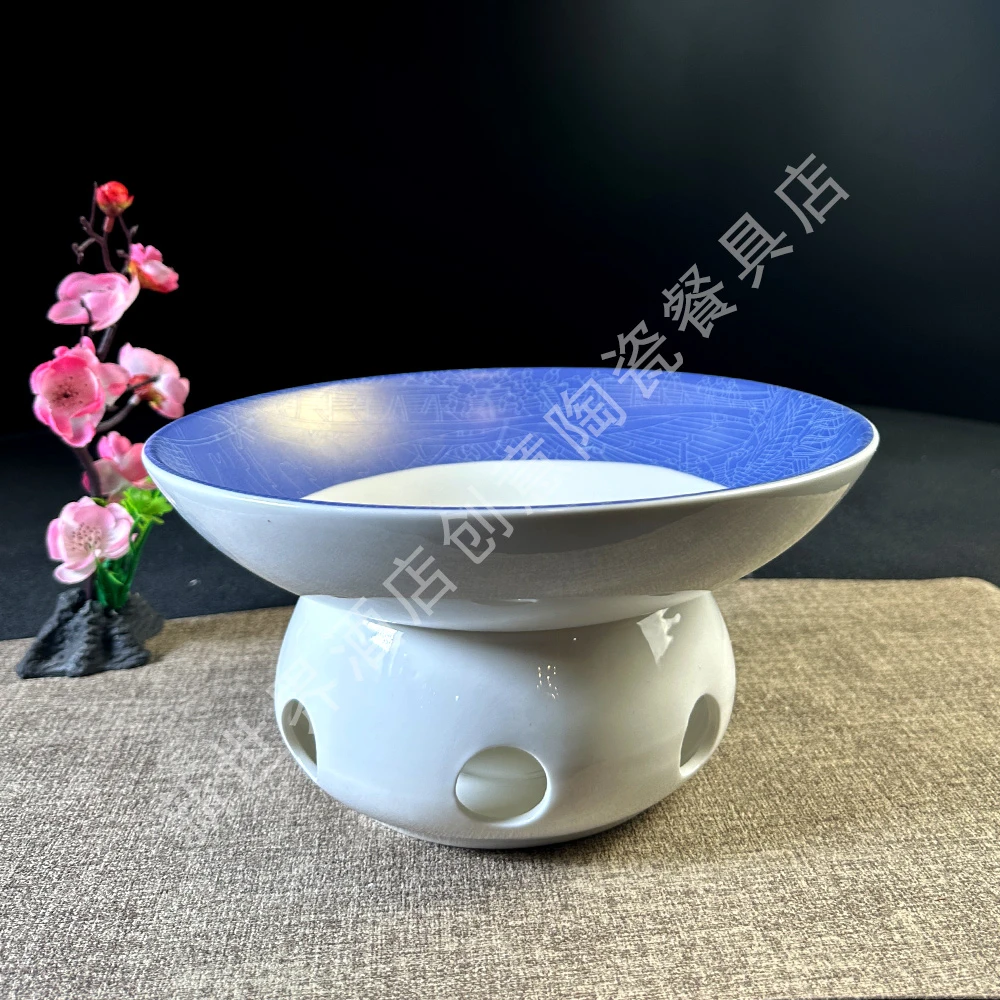 创意清明上河图陶瓷小脚碗加热保温明炉酒店商用家用盘子高档餐具