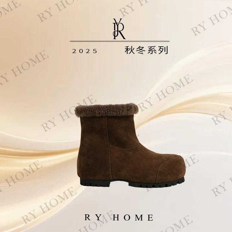 【容雨RYHOME】丝光牛反绒复古圆头加绒保暖勃肯雪地靴253X1372