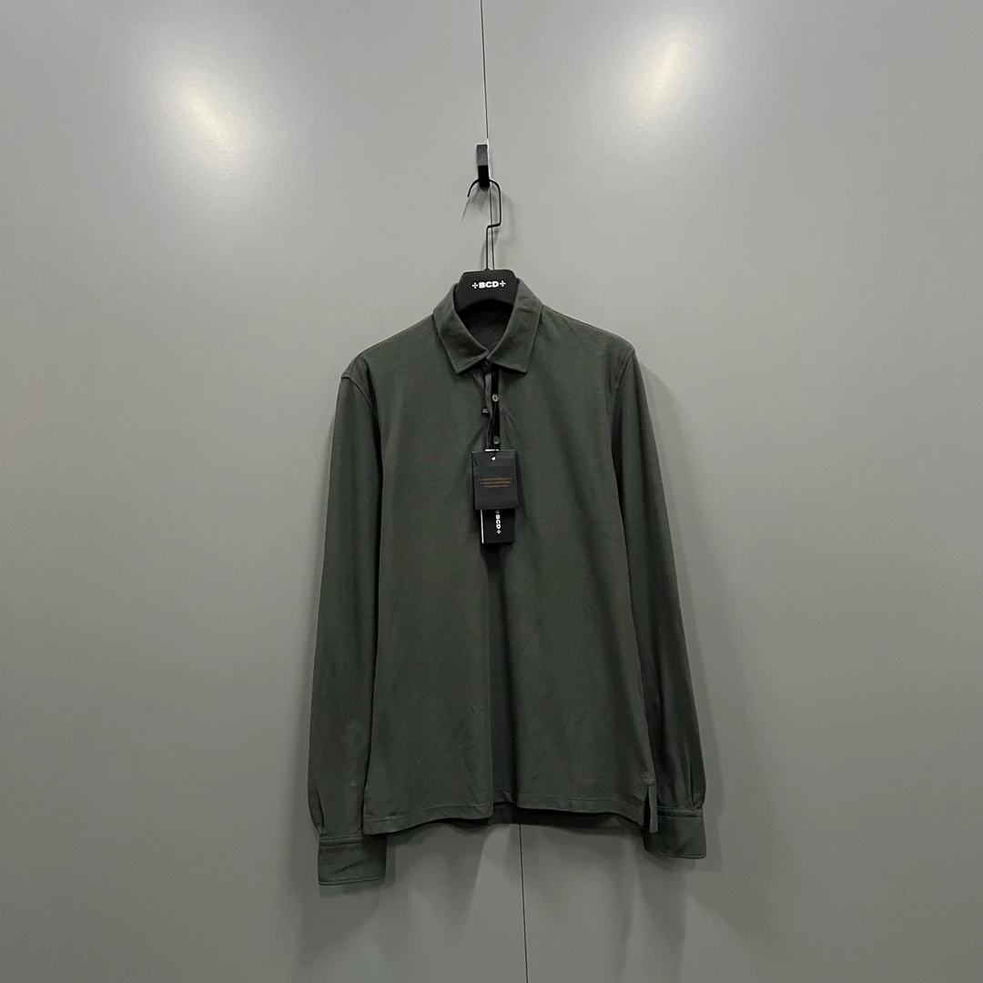 未使用 ZEGNA h918 灰绿针织长袖polo衫 S码 007336