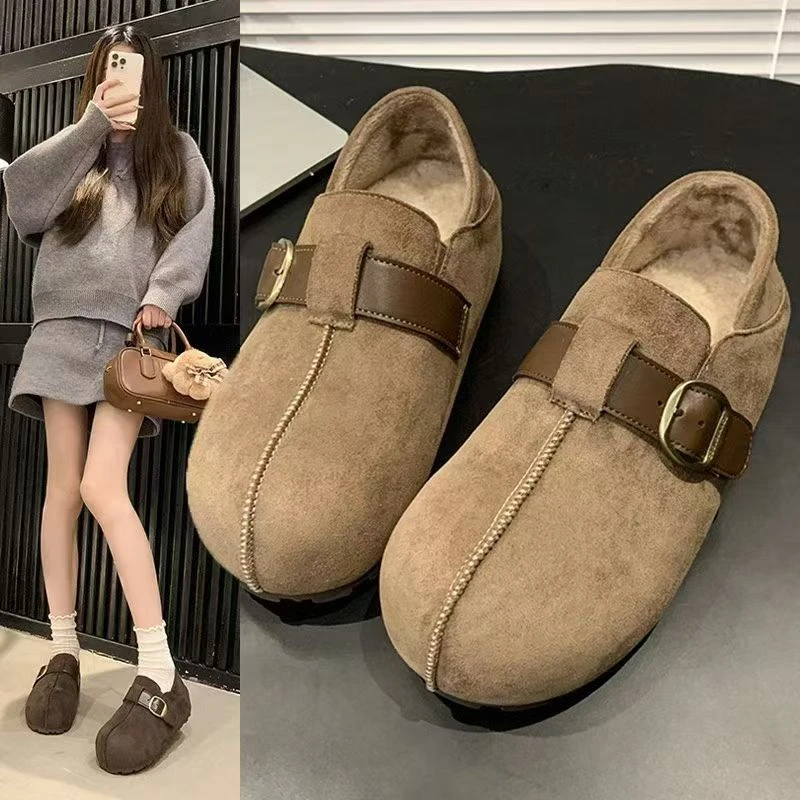 勃肯鞋秋冬加绒一脚蹬两穿女鞋