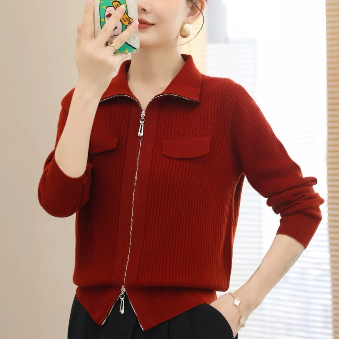 时尚100羊毛衫8032百搭拉链纯色网红款