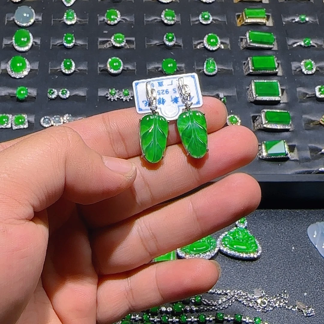 翡翠银S925镶嵌耳饰