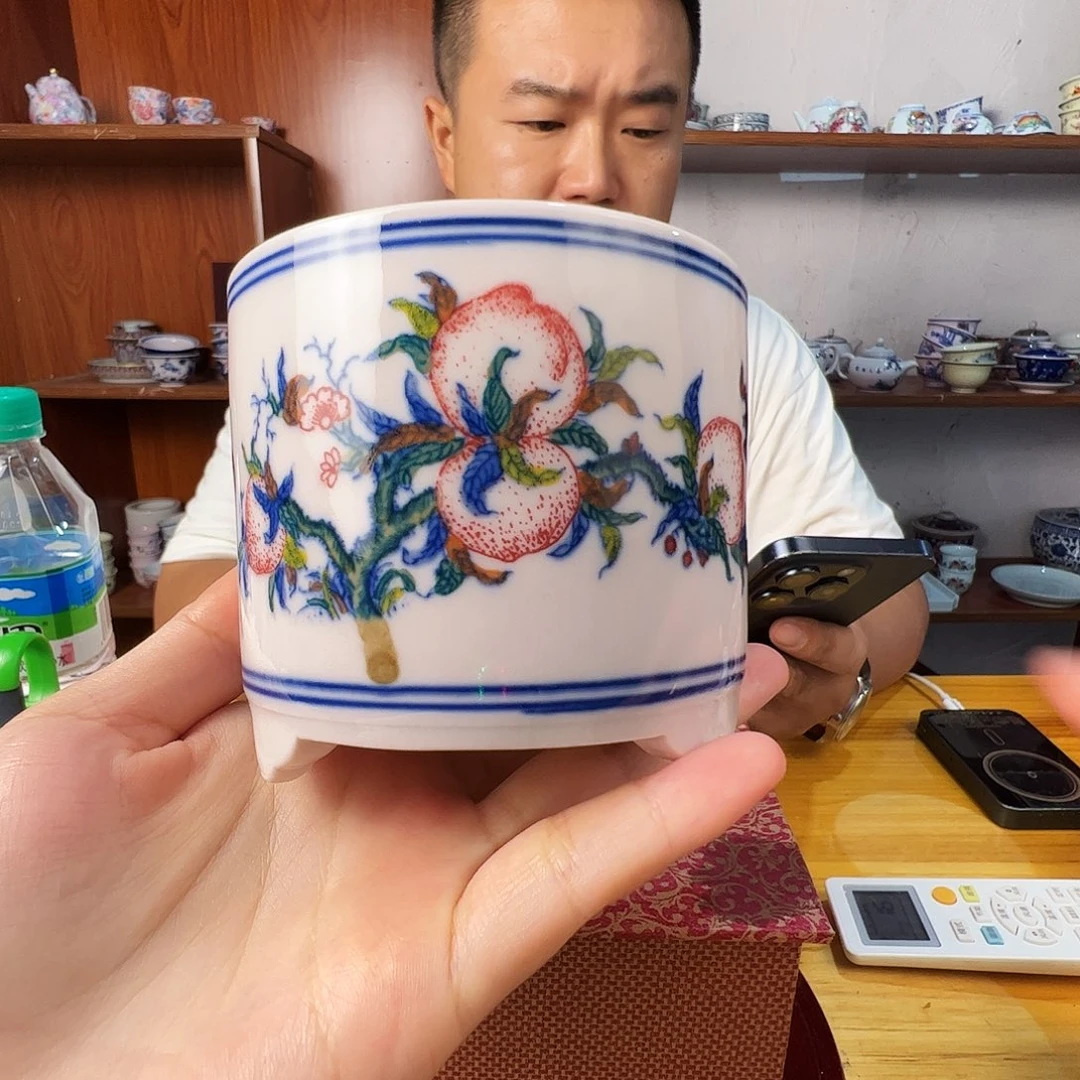 瓷片景德镇陶瓷红嘻嘻粉桃香炉一只