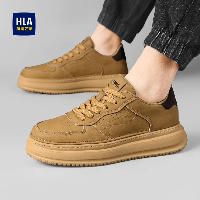 HLA/海澜之家男鞋秋季新款透气潮鞋复古工装百搭厚底运动休闲板鞋