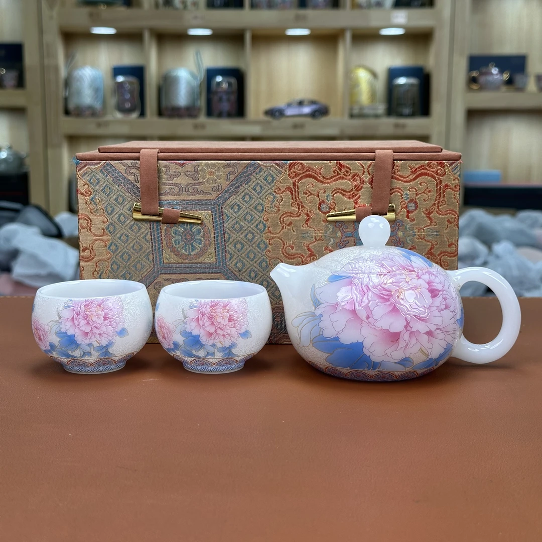 璞玉【牡丹】西施壶+2杯C1152