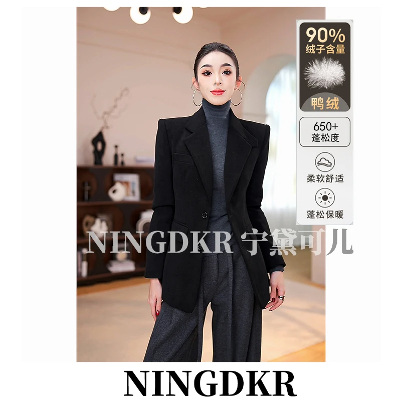 予B41396【羽绒服白鸭绒】宁黛可儿轻奢气质收腰灯芯绒西装外套保暖