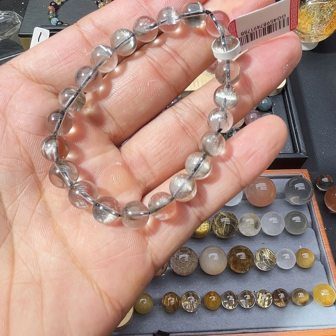 水晶手绳未镶嵌8.5mm银钛手链