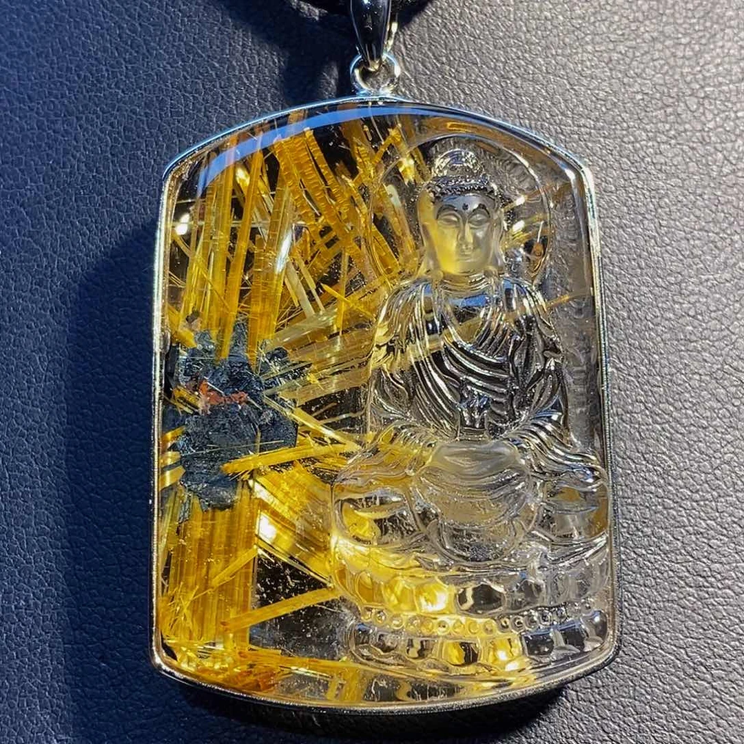 颈饰银S925镶嵌水晶天然钛晶花板钛大日如来吊坠