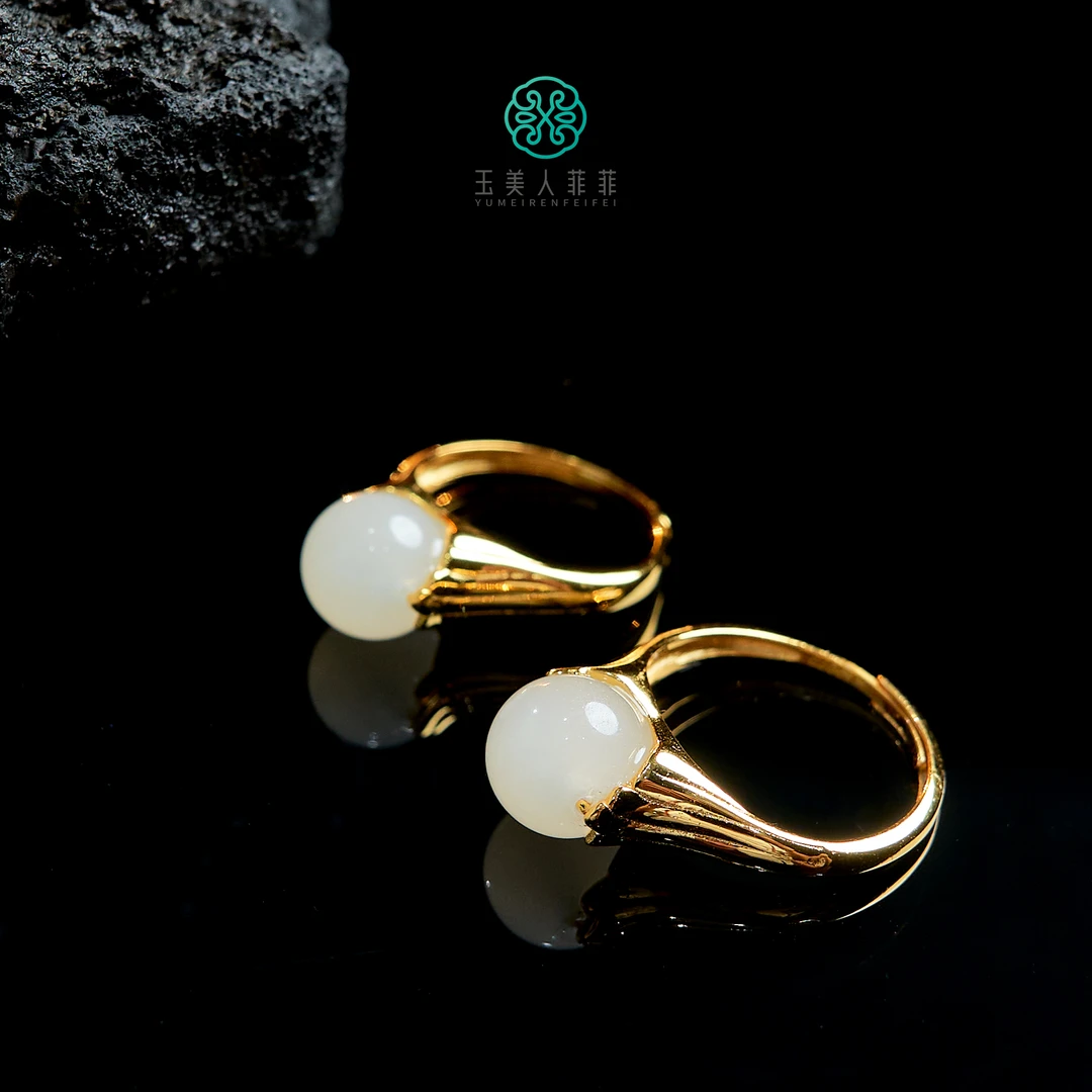 石惑珠宝~和田玉圆珠可调节戒指约9mm+^多样性发一