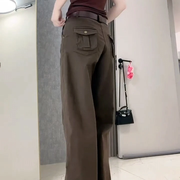 早秋新款牛仔裤百搭裤子阔腿裤女高腰显瘦弹力直筒拖地工装牛仔裤