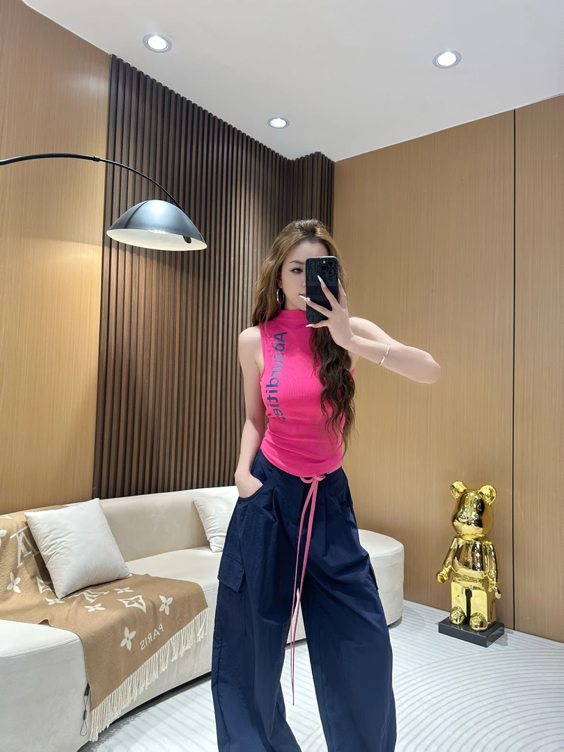 DA6085 字母印花堆堆领背心 早秋新款韩版字母背心时尚修身显瘦女
