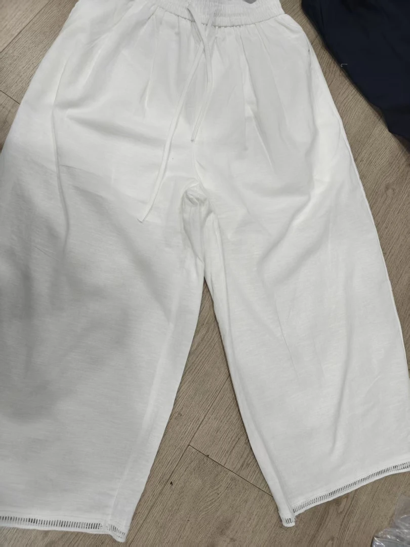 白色阔腿裤休闲裤2025夏季奶奶裤时尚简约直筒裤宽松百搭松紧腰