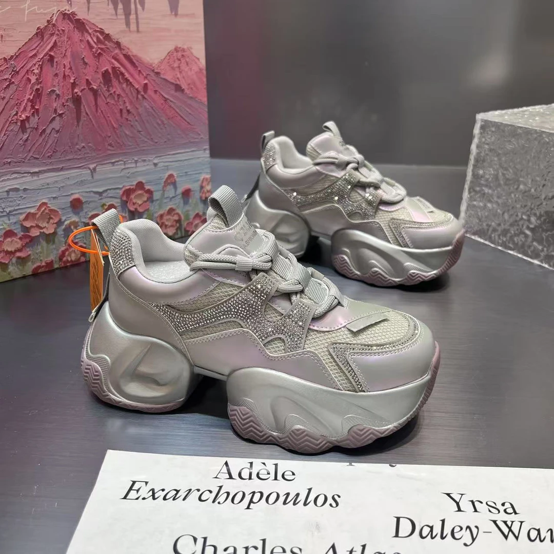 【涵】老爹鞋女2025新款厚底小个子增高百搭轻便网面透气运动休闲鞋