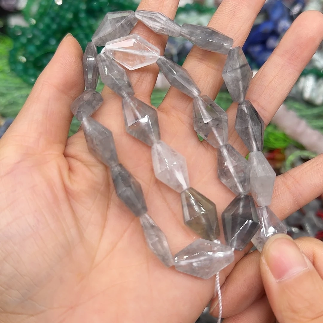 玛瑙/玉髓合金珠宝半成品云水晶尖珠12mm一条