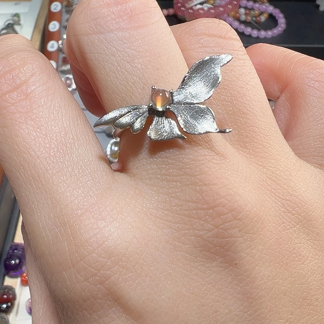 月光石戒指银S925镶嵌