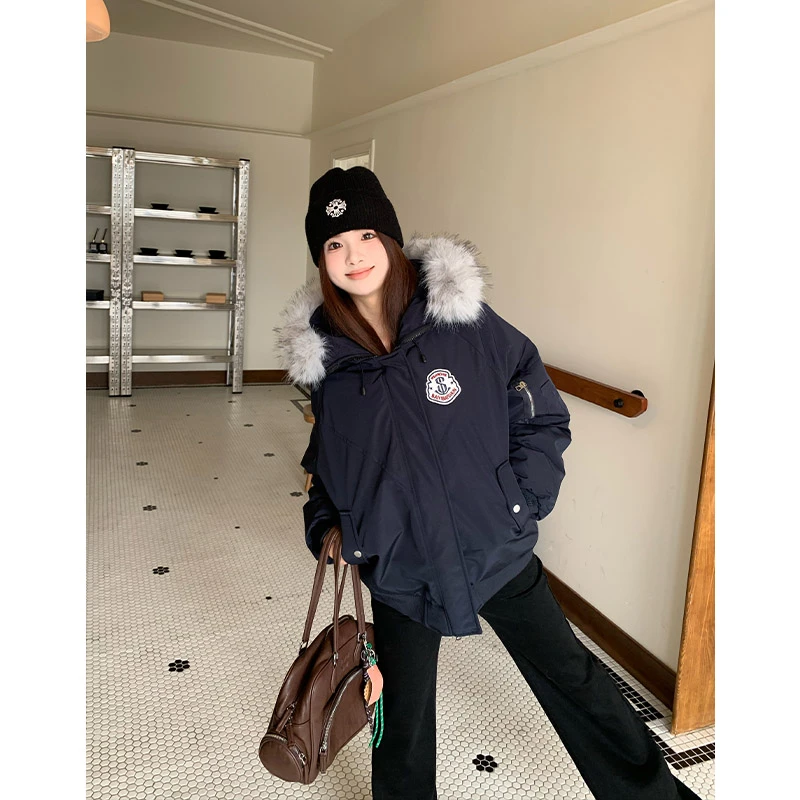 橘子树在哪儿美式连帽毛领派克棉服女冬季加厚保暖巨好看休闲外套