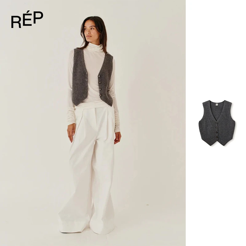 REP-THE GARMENT设计师品牌灰色V领纽扣针织背心 26PS买手店