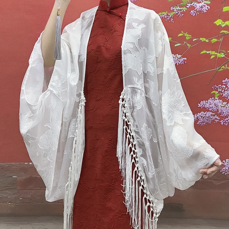 旗袍披肩外搭裙子新中式流苏简约薄款纯色透气复古2025超仙春夏季