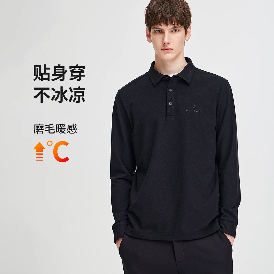 [双面磨毛]navigare意大利小帆船春秋长袖POLO衫男士弹力亲肤T恤