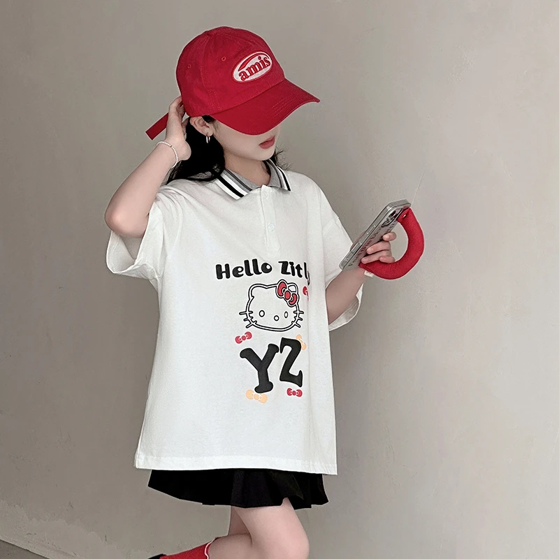 女童夏季POLO衫裙子套装童装中长款短袖女孩包臀T恤百褶裙两件套t