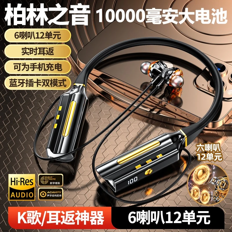 一个月充电一次超长续航一万毫安耳机蓝牙无线挂脖式入耳式六喇叭