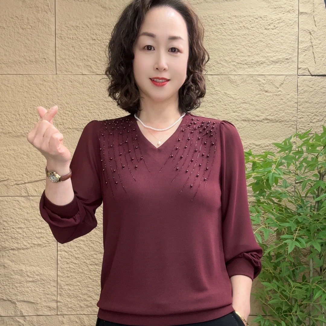 2025秋季长袖新款妈妈装女装宽松显瘦气质减龄休闲百搭中老年小衫