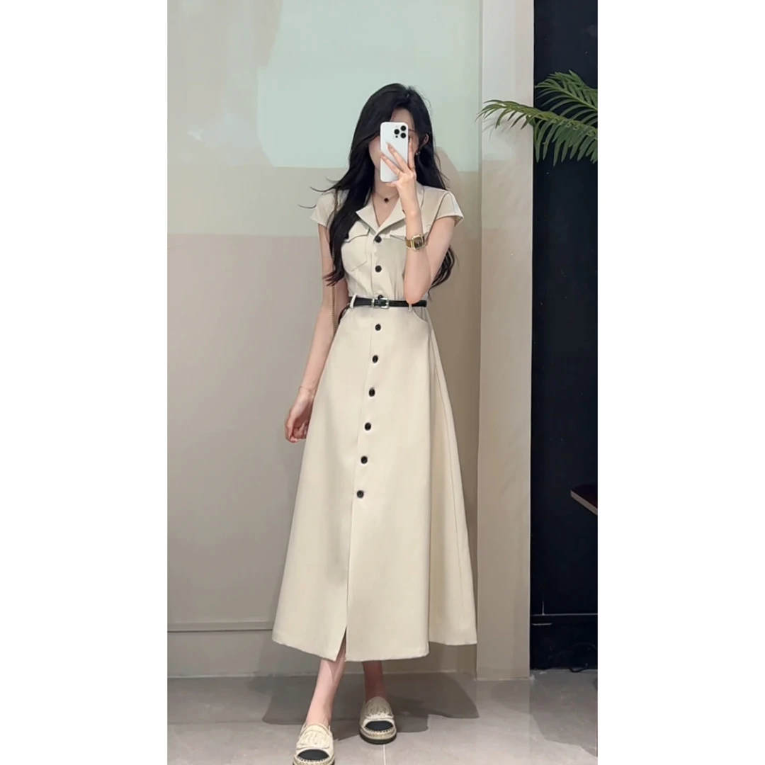 YUANLIANSU/圆脸酥【清诗宁檬】气质显瘦小众时尚减龄短袖连衣裙女