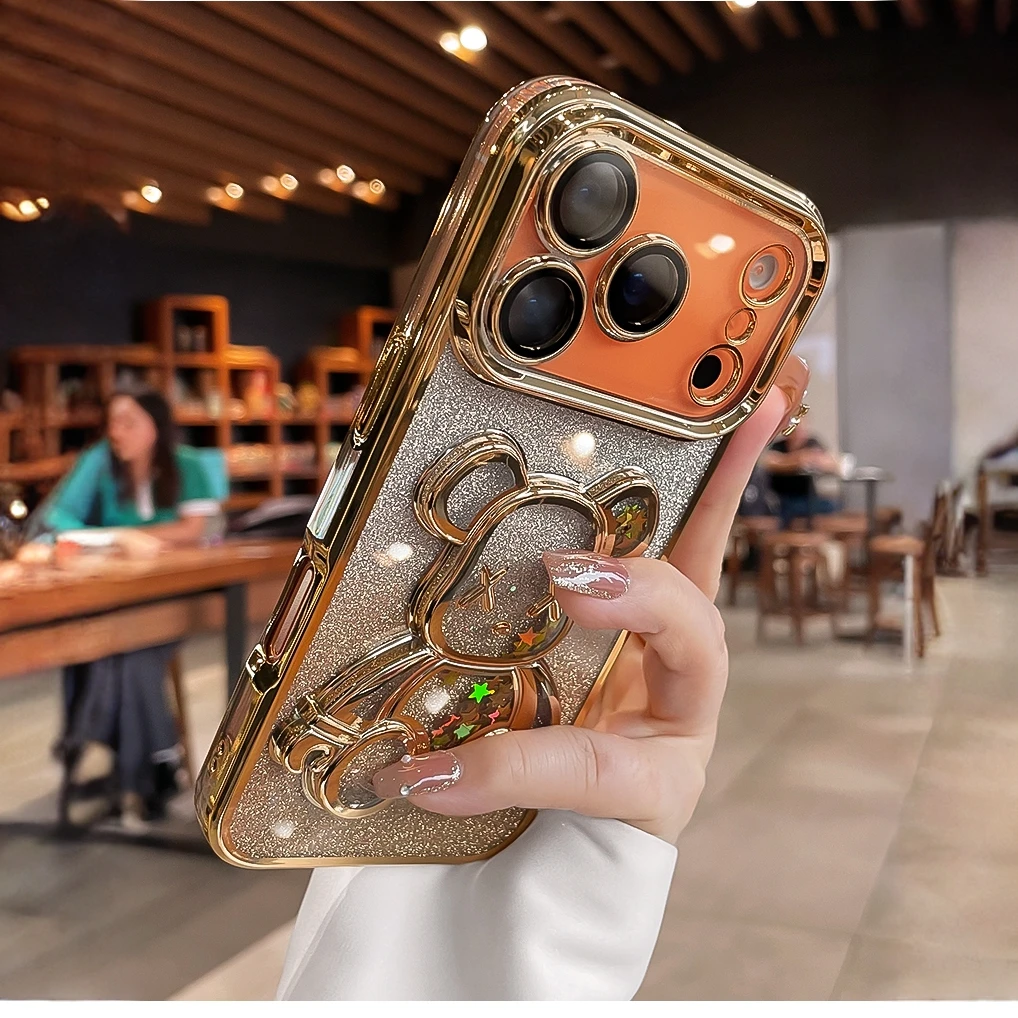 适用苹果17promax手机壳新款iPhone17pro/Air流沙熊透明闪粉软壳