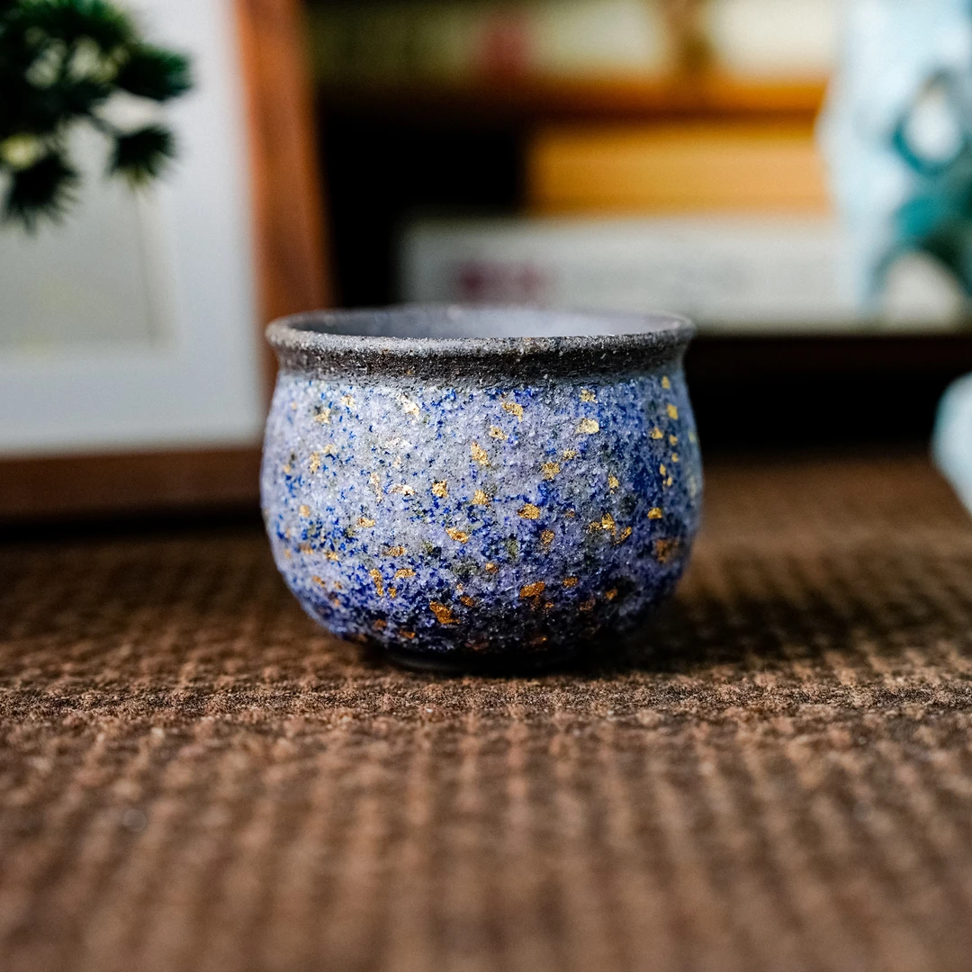 【高越】蓝金撇口腰鼓杯  75ml（高越S0128）