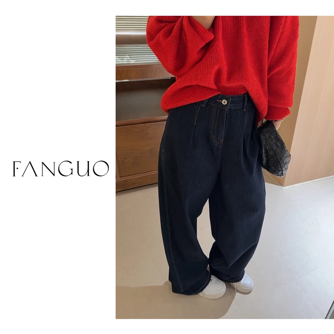 重工洗水挺括有腔调！小众设计感 时髦复古丹宁牛仔裤女春款23775