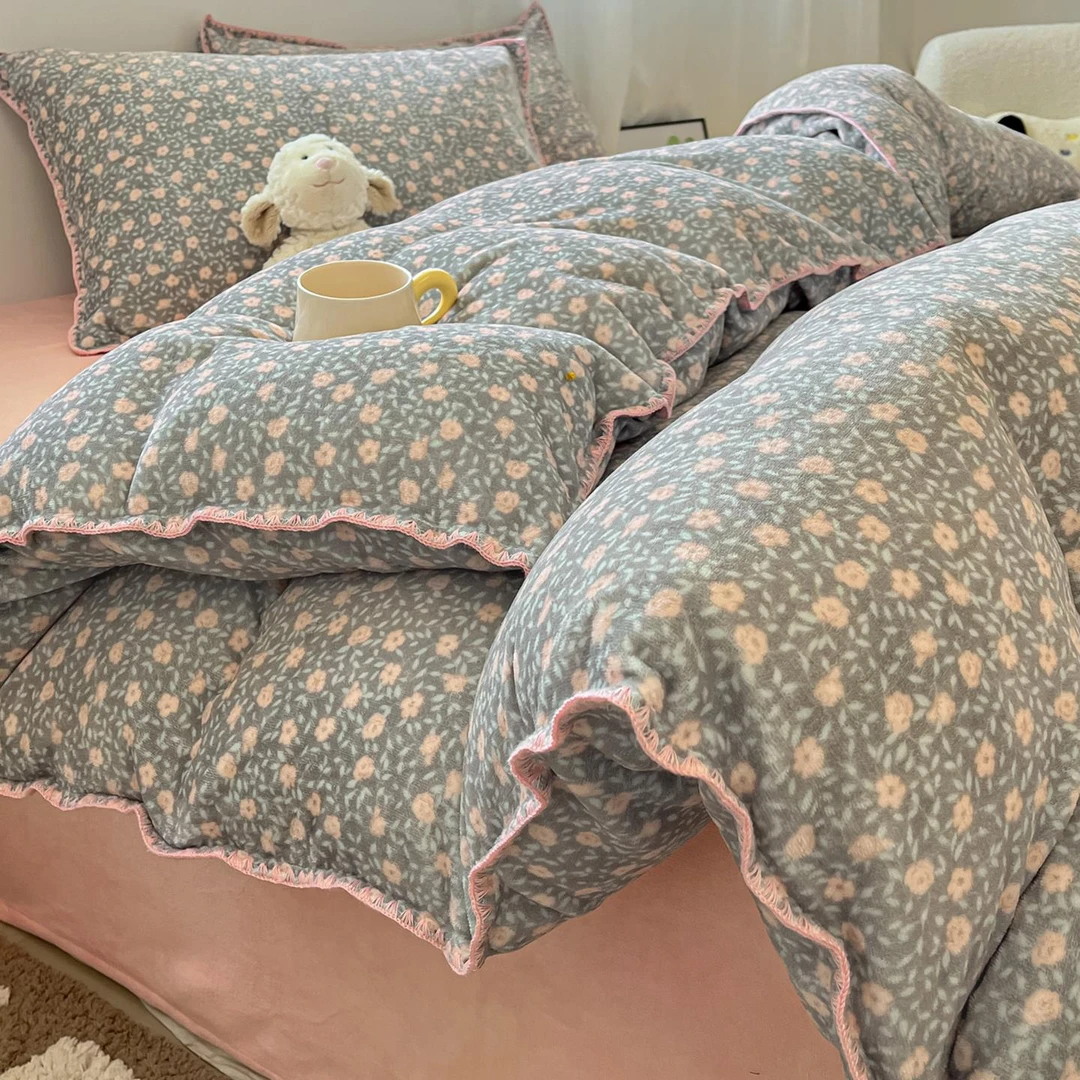 冬季加厚牛奶绒床上四件套双面法兰绒被套加绒珊瑚绒床单冬天床品