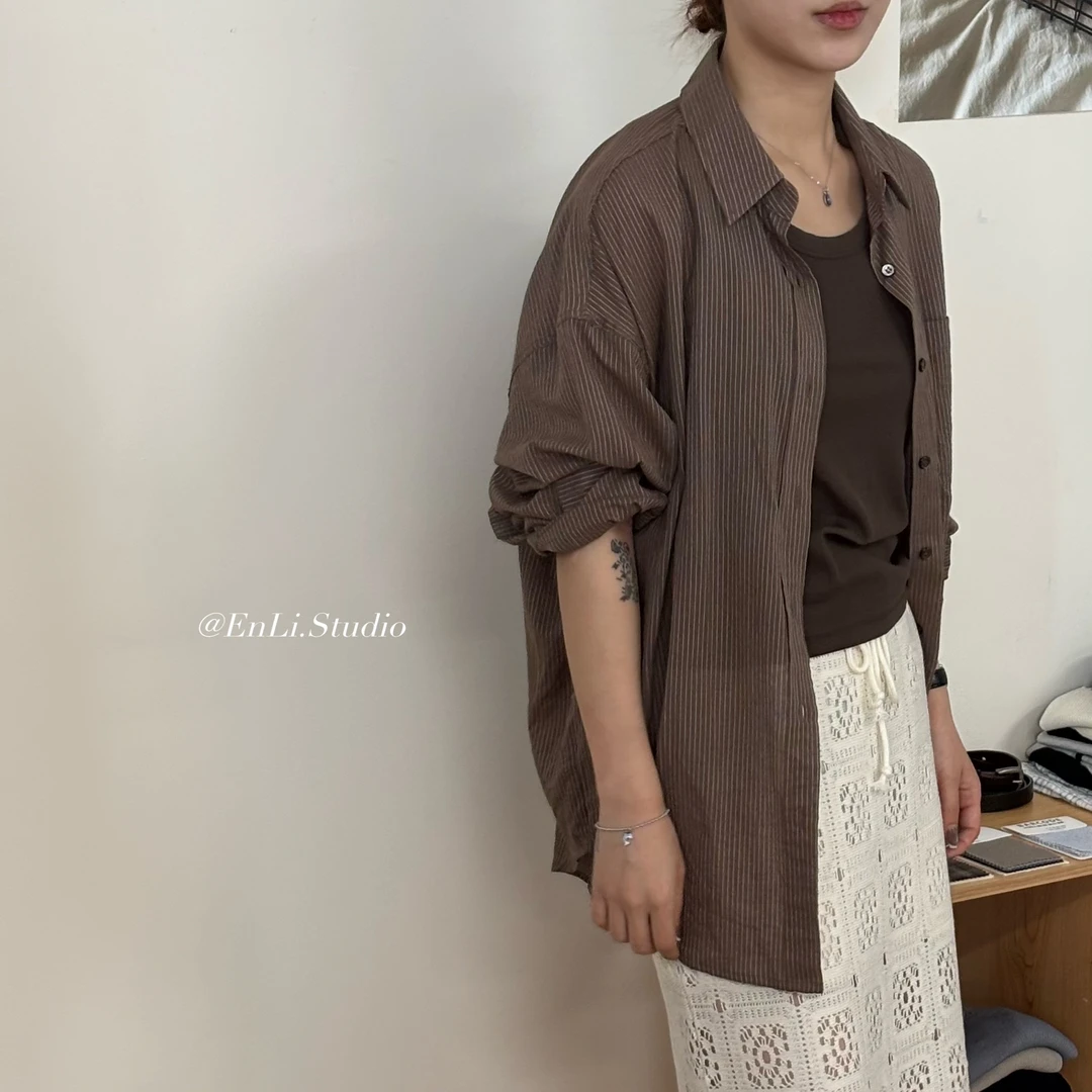 ENLI-25东大门夏季新款细条纹衬衫