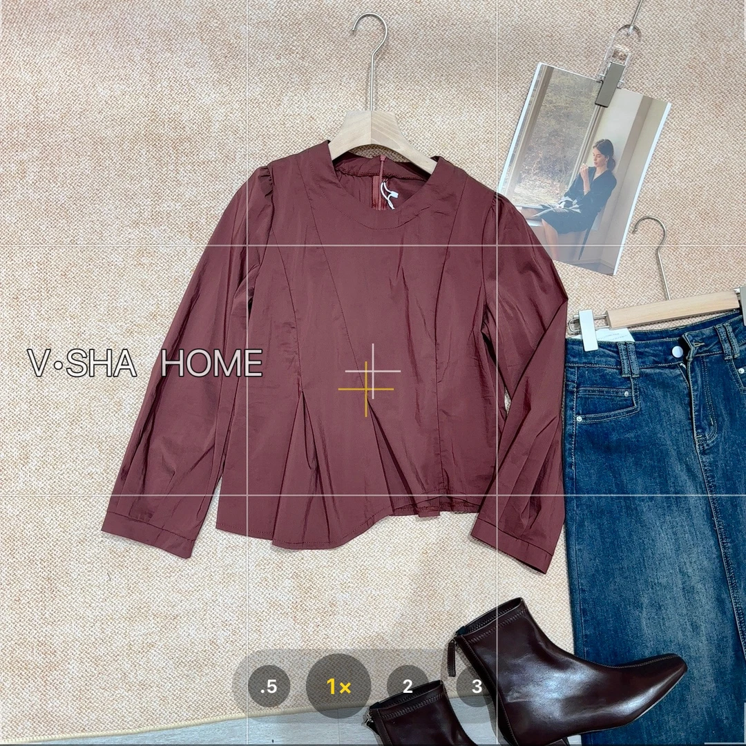 薇莎8860【现货】不规则压褶时尚百搭衬衫