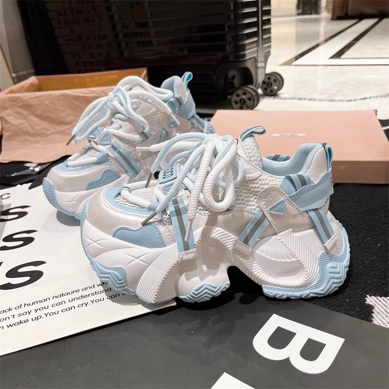 【清甜夏日】韩版女款拼色老爹鞋女夏季透网厚底休闲鞋2025新款