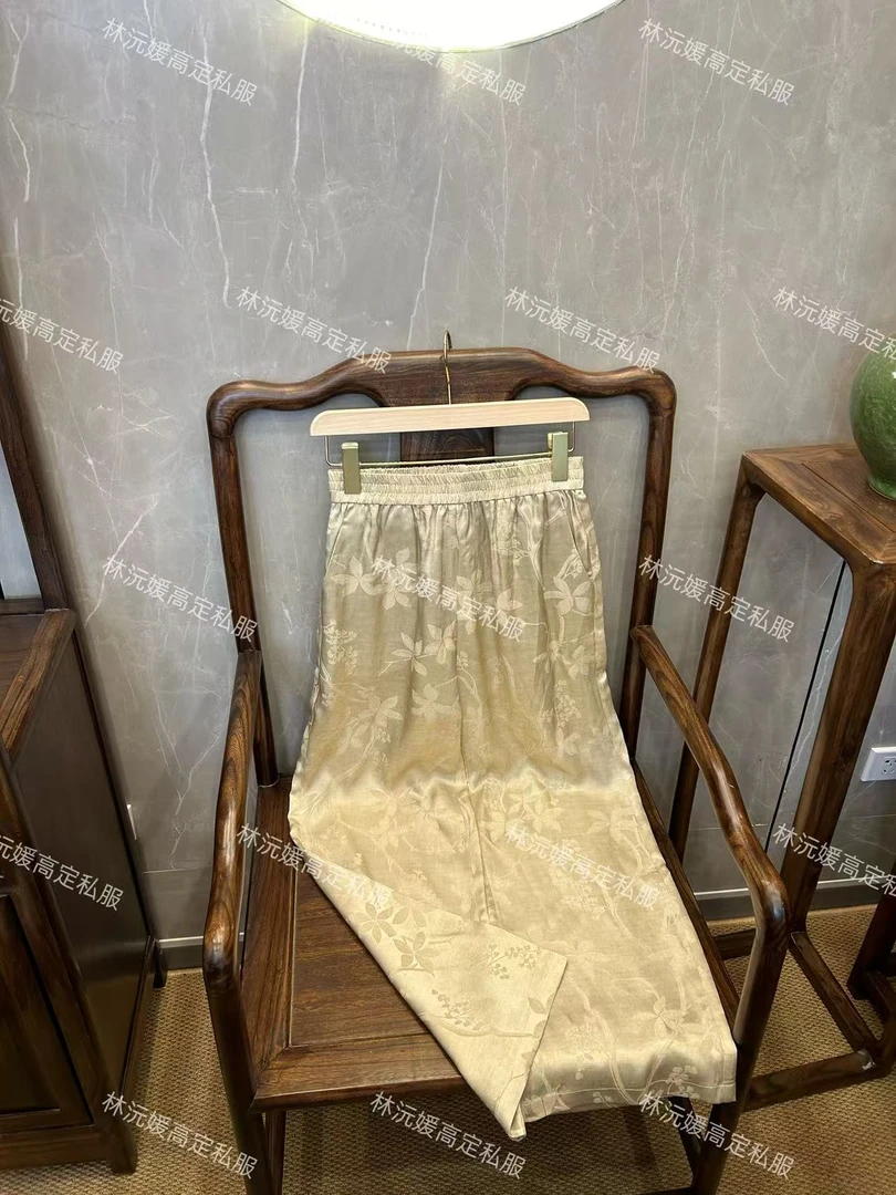 【沅媛】新中式2025早春百搭气质提花休闲款直筒女士国风阔腿裤595