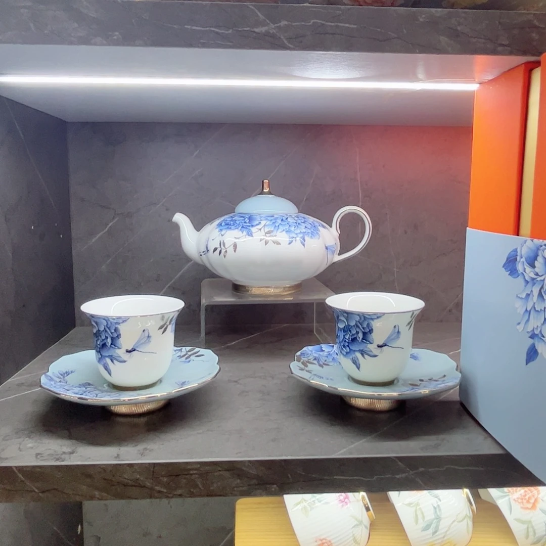 瓷“**”铂金青花2人位6头茶具
