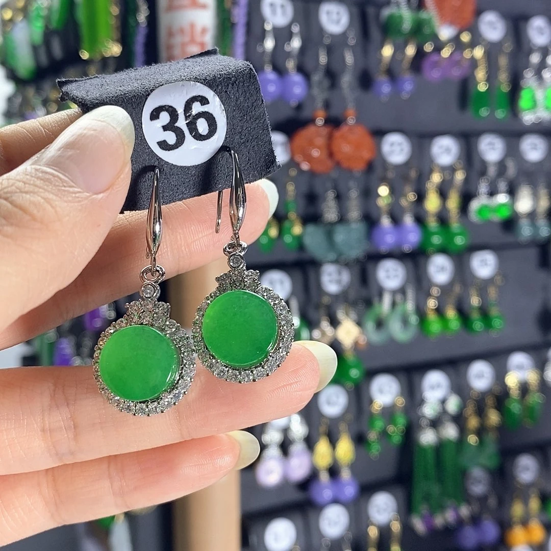 翡翠银S925镶嵌耳饰36