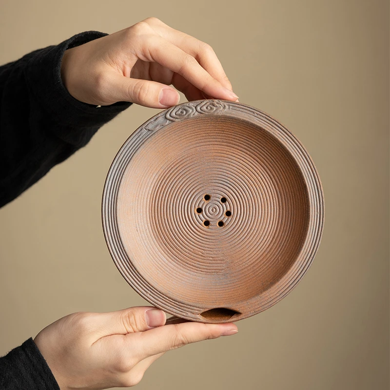 粗陶莲蓬储水壶承中式干泡台古朴百搭茶壶茶承家用壶托茶道零配件